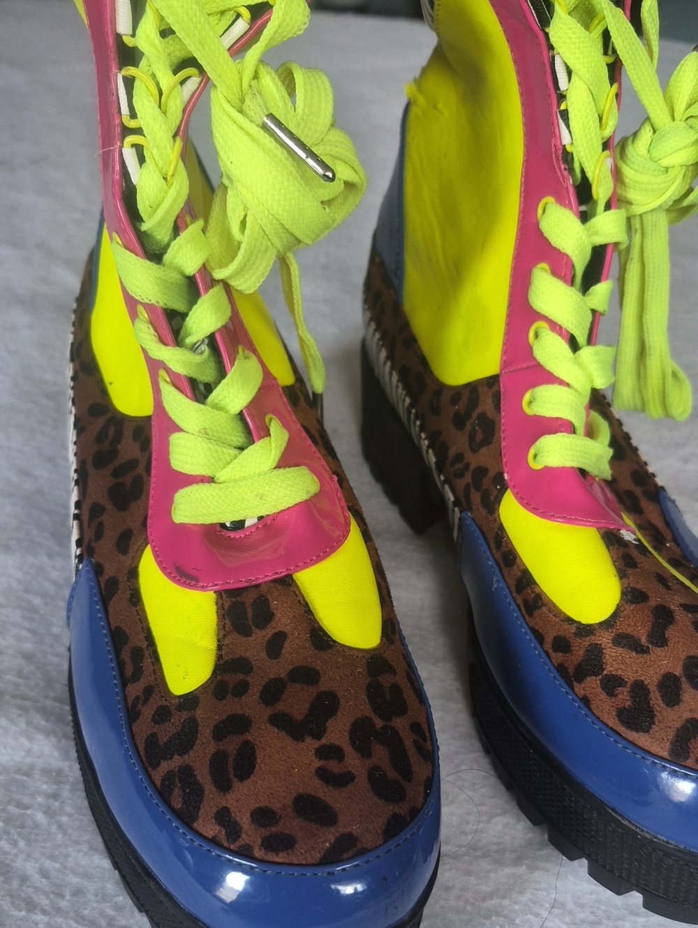 Women’s Cape Robbin Neon Leopard Platform Lace-Up Boots
